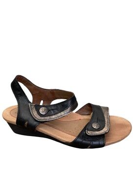 Rockport Cobb Hill Black Leather Wedge Sandals 8